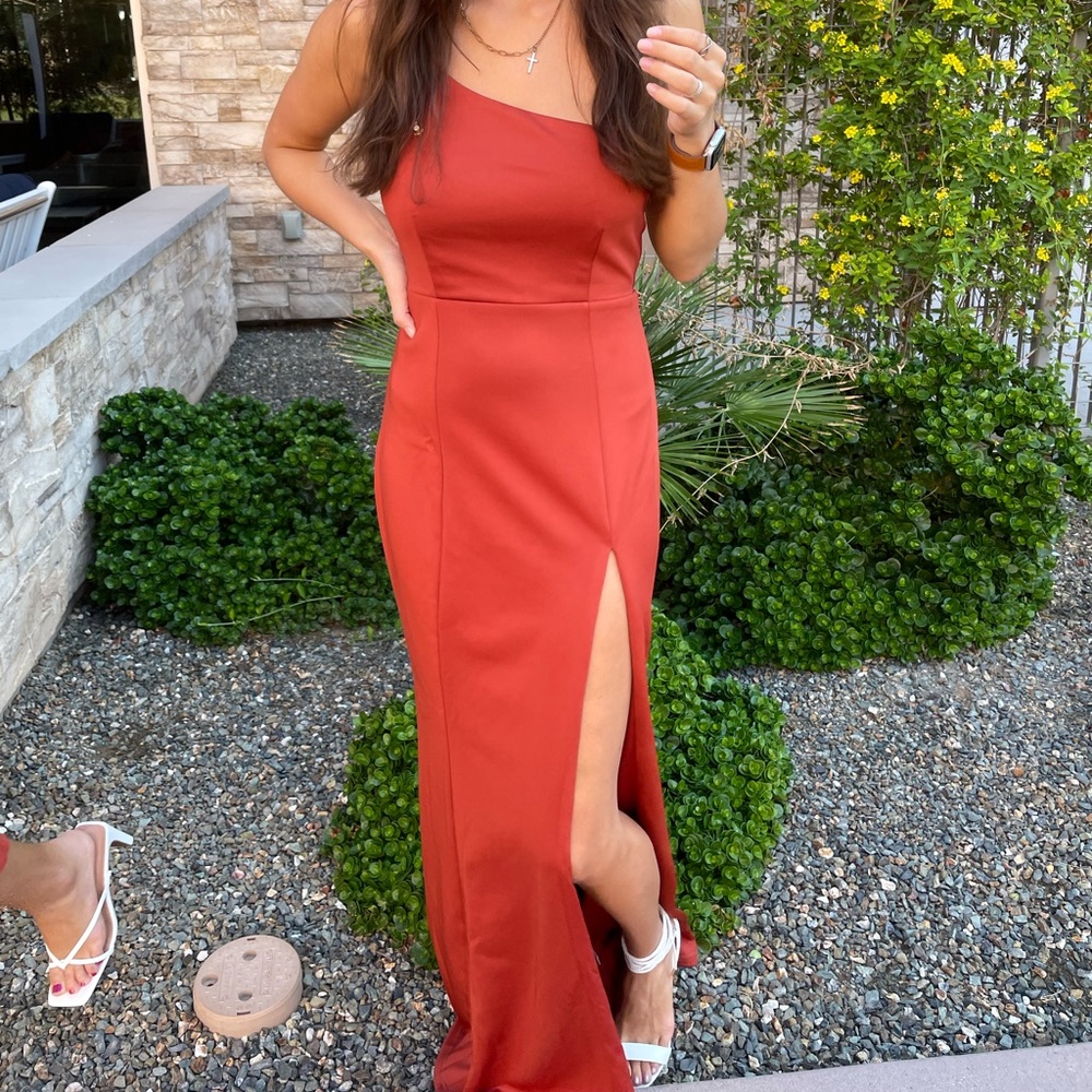 Floor length Maxi Terracotta Dress One shoulder